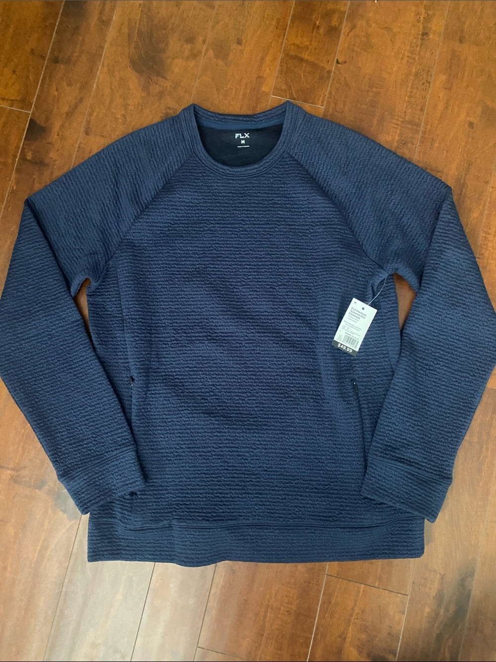 FLX Men's Navy Textured Crewneck Top